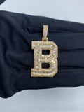 Initial B Baguette Diamond Pendant in yellow - close-up product photo