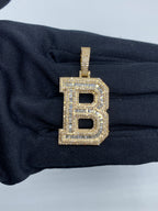Initial B Baguette Diamond Pendant in yellow - close-up product photo