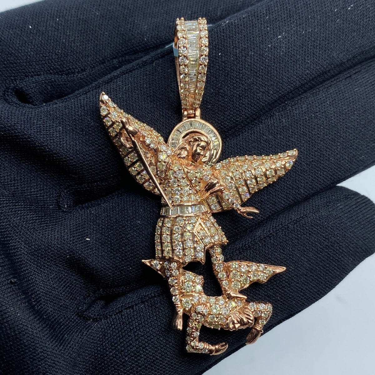14K Gold Saint Michael Rose Diamond Baguette Pendant - additional product view 2