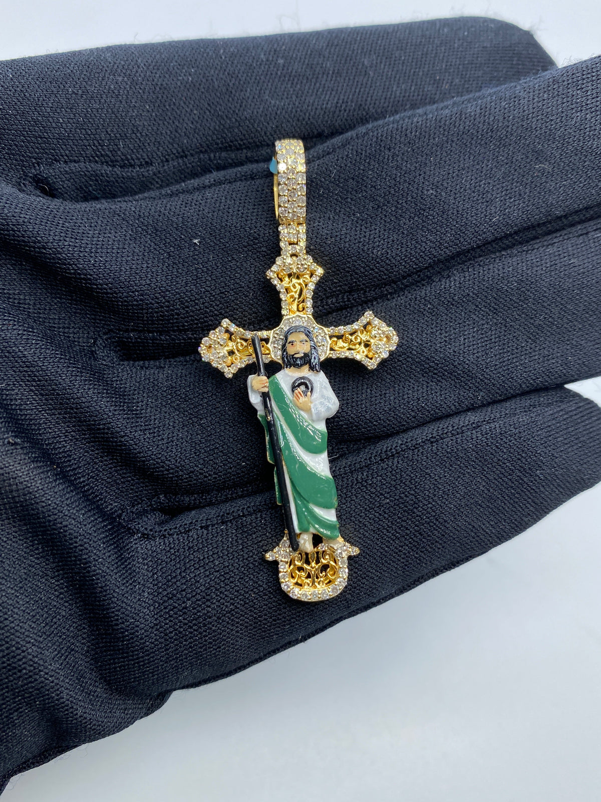 Jesus on Cross Enamel Diamond Pendant - additional product view 2
