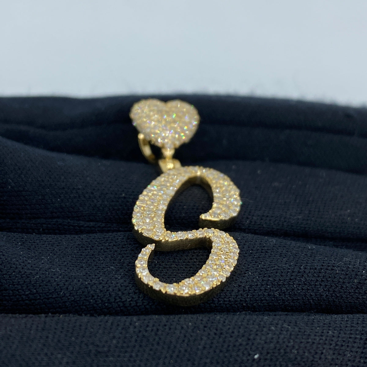 14K Gold Initial S Script Heart Diamond Pendant - additional product view 6