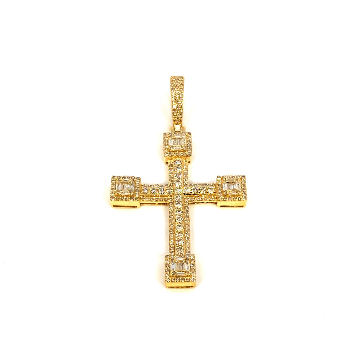 14K Gold Bold Cross Diamond Pendant in yellow gold - close-up product photo