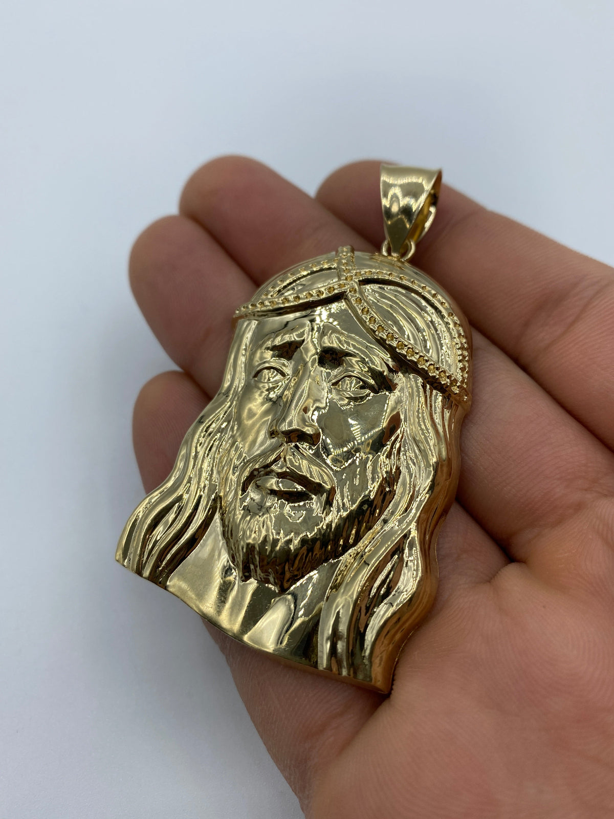 14K Gold Jesus Head Pendant 2.75 in - additional product view 5