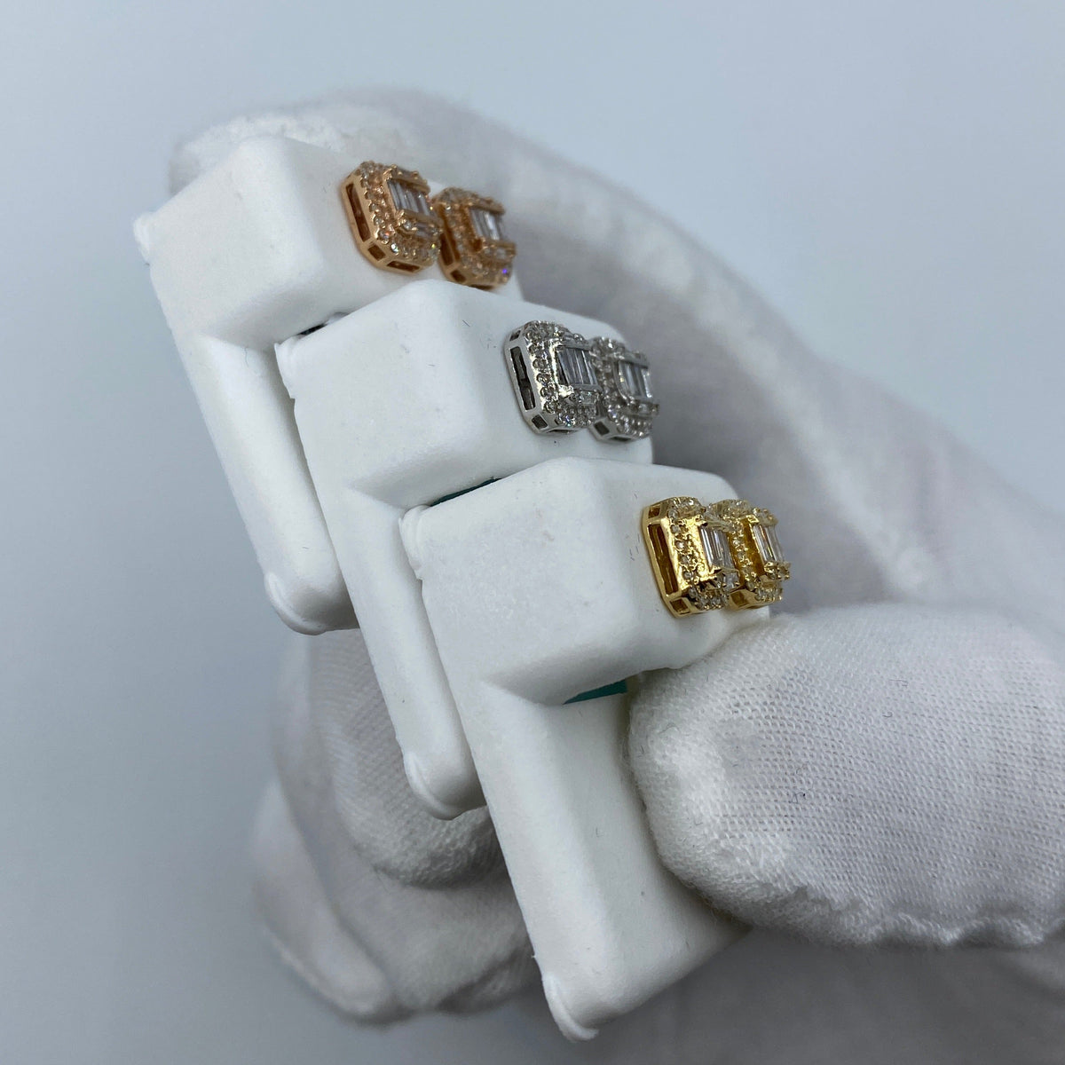 14K Gold Large Rectangle Halo Diamond Baguette Earrings - additional product view 7