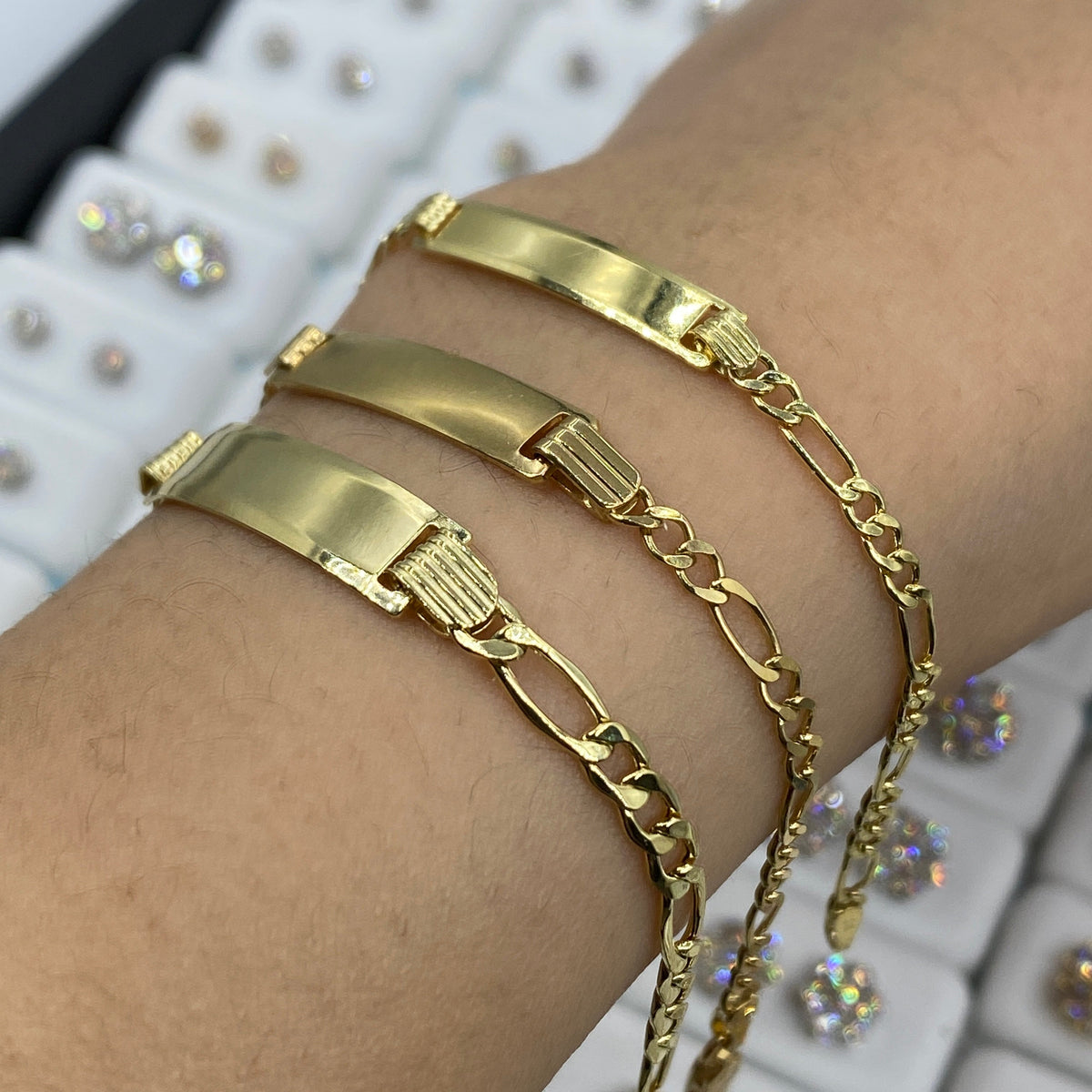 10K Gold Custom Name Plate Figaro Link Baby Diamond Bracelet - main product photo