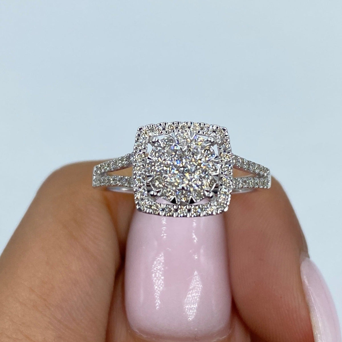 14K Gold Circle Square Halo Diamond Ring - additional product view 4