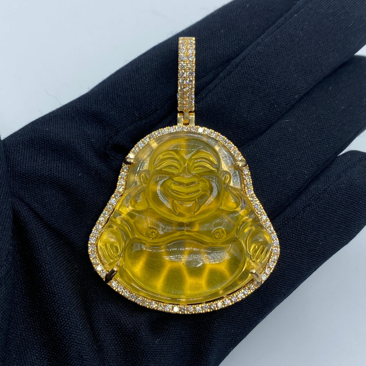 14K Gold Buddha Diamond Pendant in yellow gold - close-up product photo