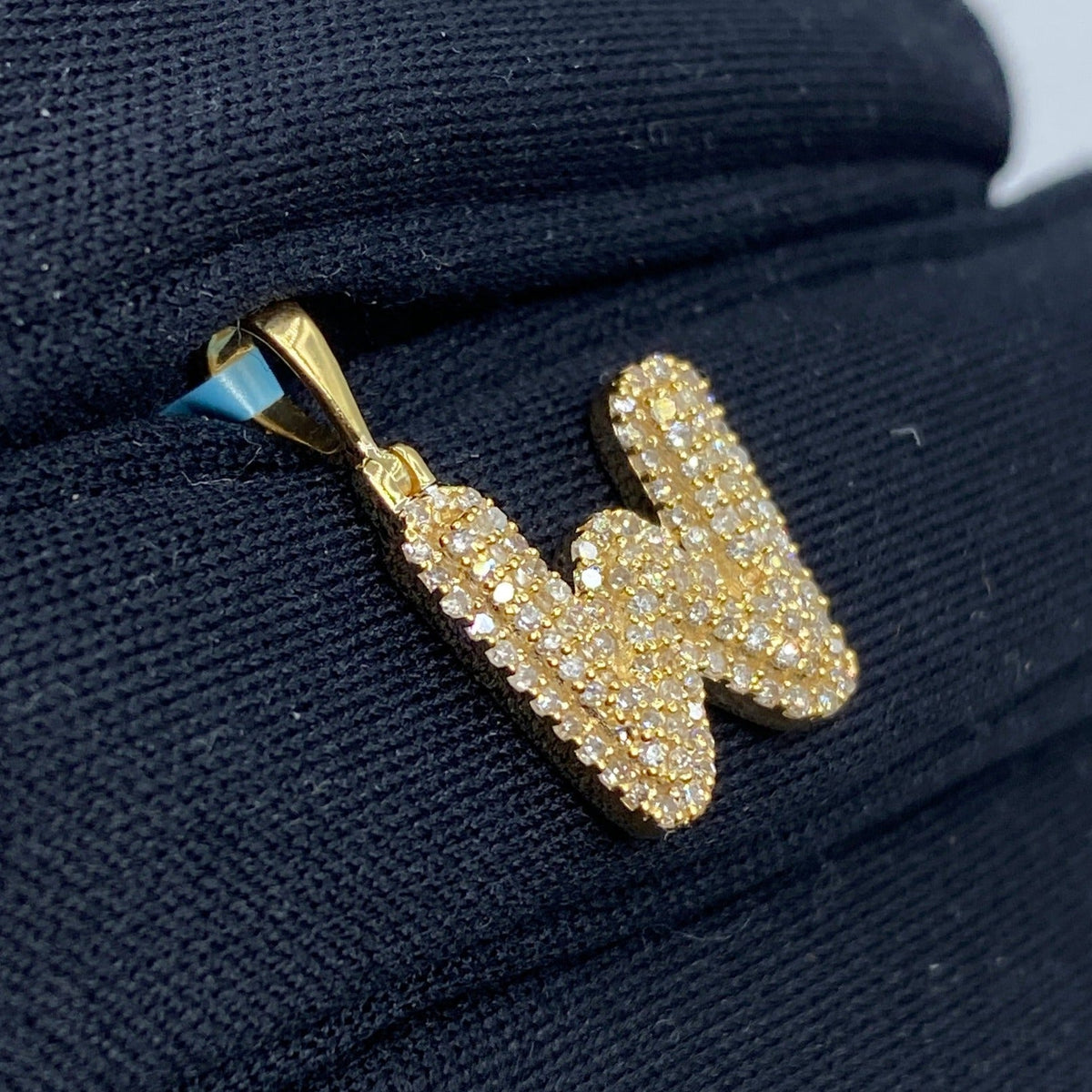14K Gold Initial W Bubble Diamond Pendant - additional product view 3