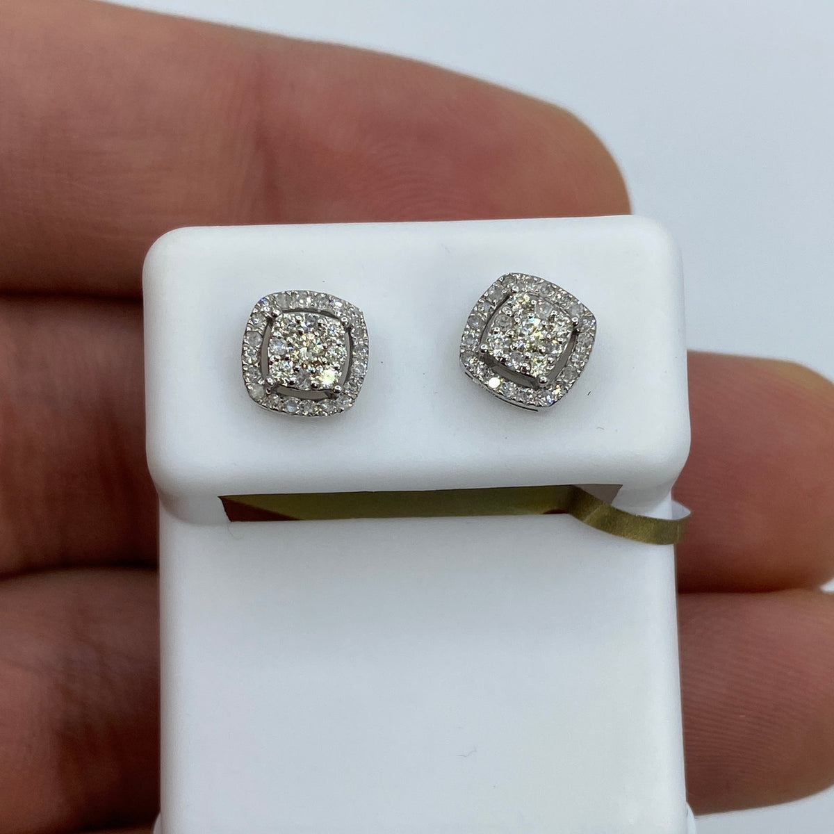 10K White Gold Diamond Square Earrings - additional product view 3