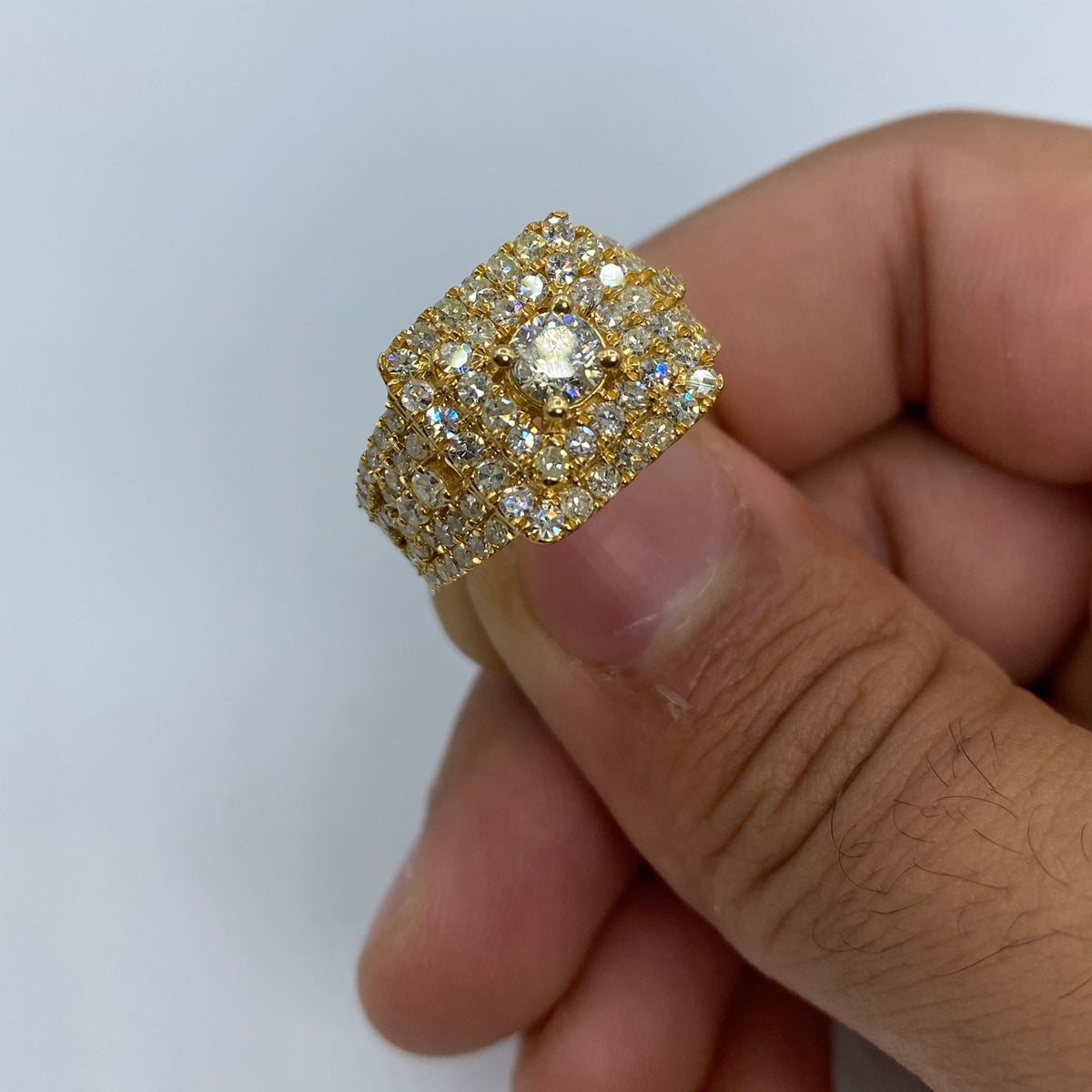 14K Gold Square Engagement Diamond Ring in yellow gold - close-up product photo