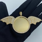 14K Gold Circle Angel Wings Picture Photo CZ Pendant - additional product view 2