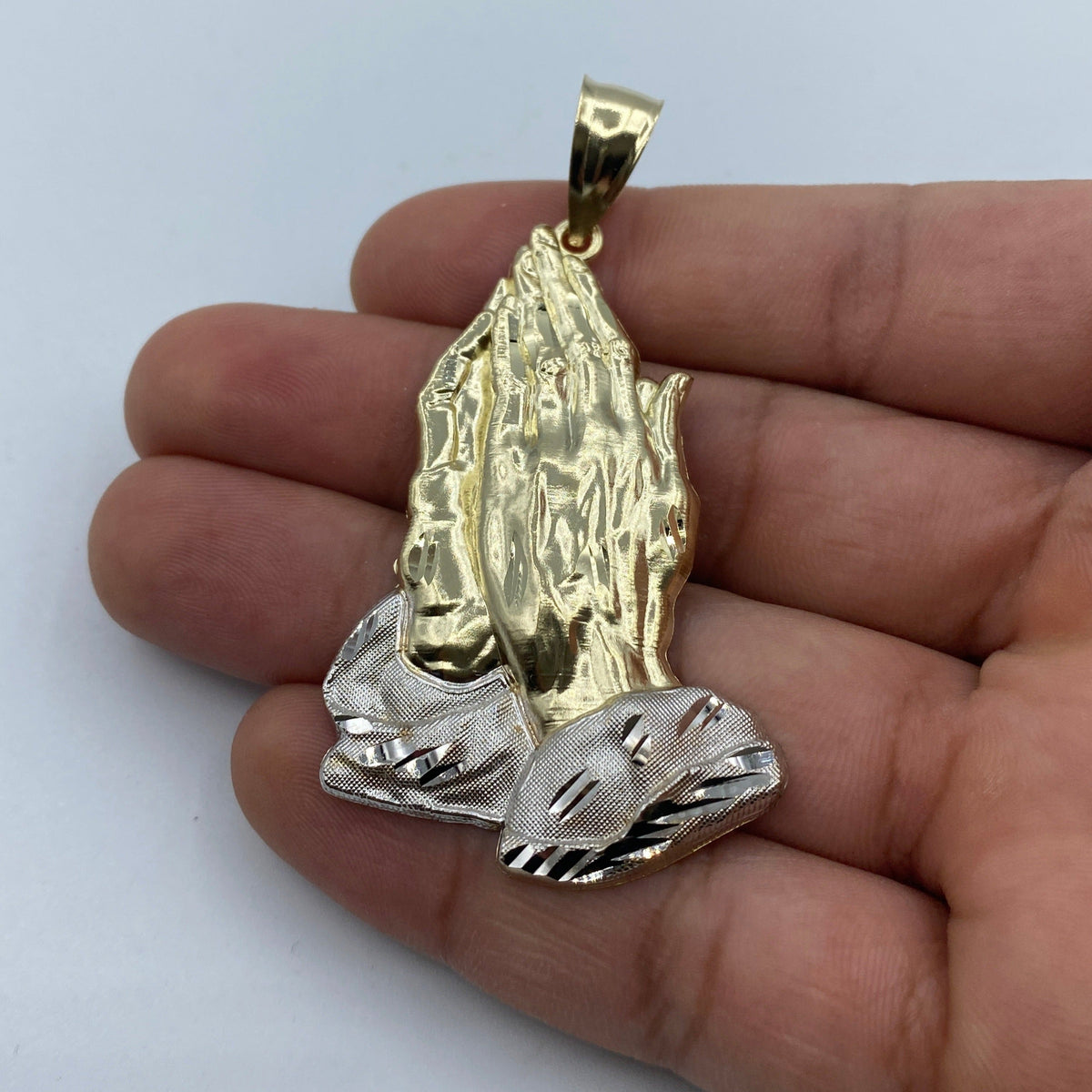14K Gold Praying Hands Pendant 2.6 in - additional product view 3