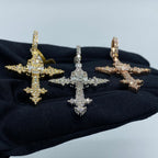 10K Gold Baguette Trefoil Cross Diamond Pendant - additional product view 7
