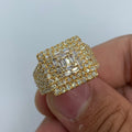 14K Gold Square Diamond Baguette Center Ring in yellow gold - close-up product photo