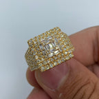 14K Gold Square Diamond Baguette Center Ring in yellow gold - close-up product photo