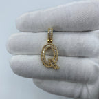 14K Gold Initial Q Diamond Baguette Pendant in yellow gold, Small - close-up product photo