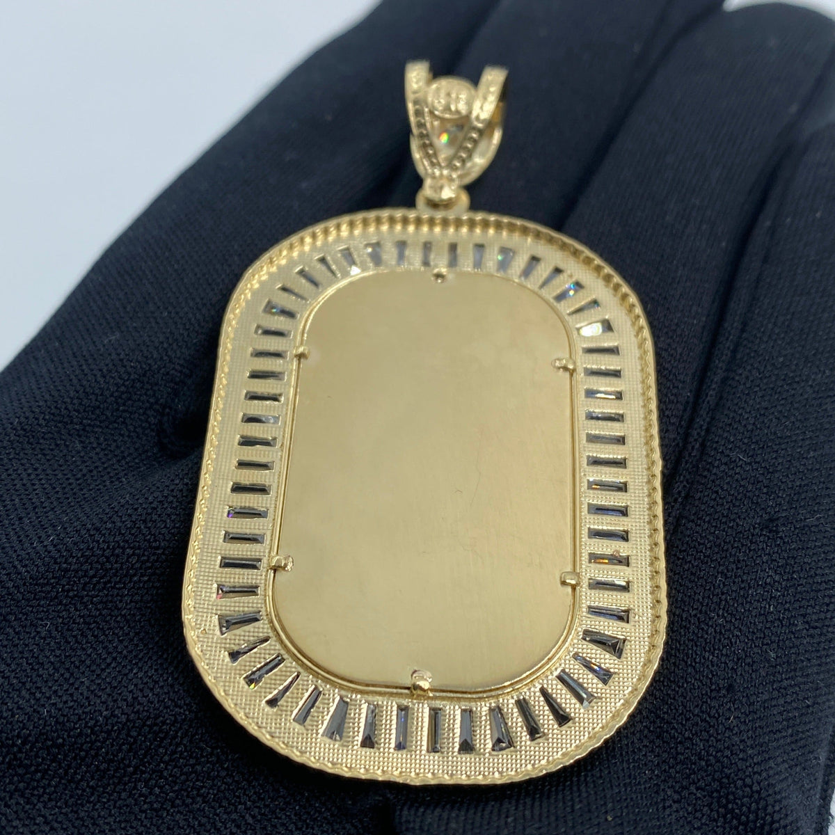 14K Gold Rounded Rectangle Picture Photo CZ Pendant - additional product view 4