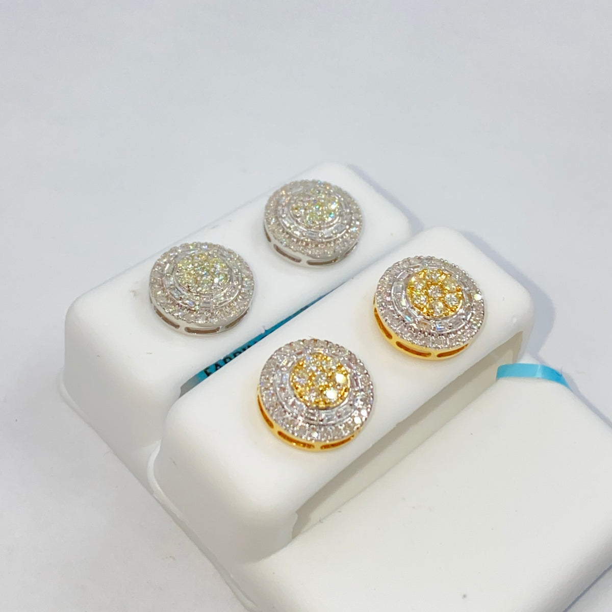 14K Gold Jumbo Circle Flower Halo Diamond Baguette Earrings - additional product view 3