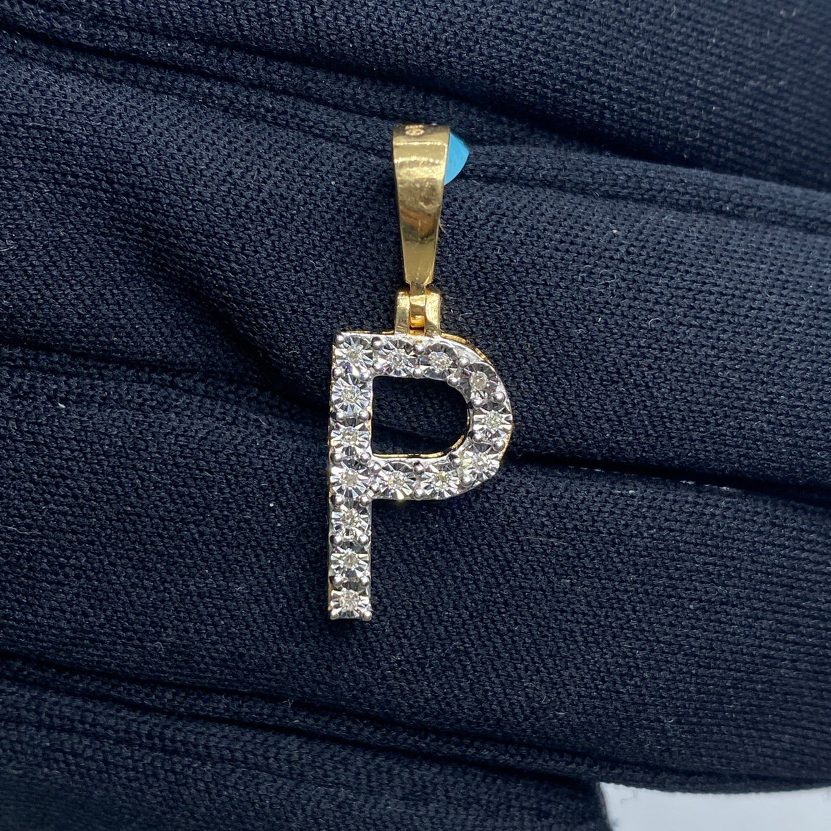 14K Gold Single Stone Initial P Diamond Pendant, Large - close-up product photo