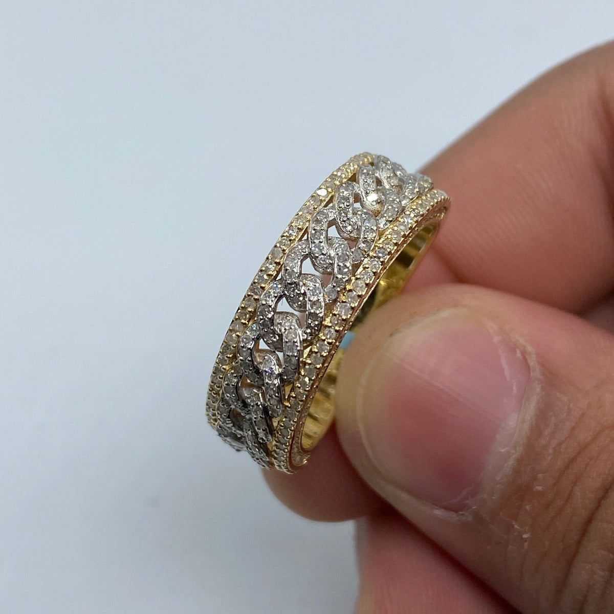 14K Gold 8mm Iced Cuban Core Link Diamond Ring - additional product view 6
