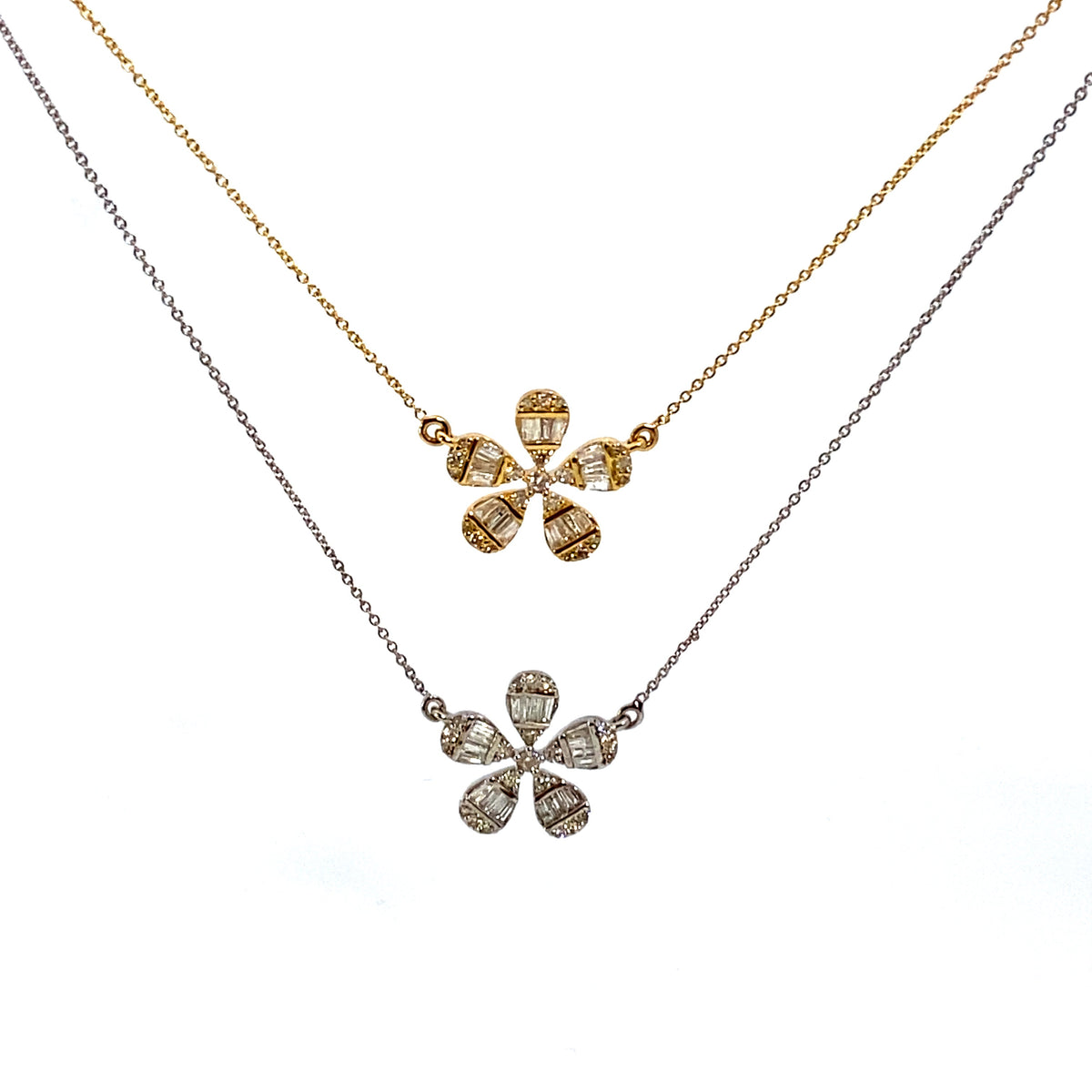 14K Gold Daisy Flower Diamond Baguette Necklace - additional product view 3