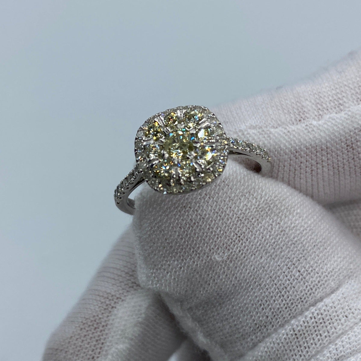 14K Gold Cluster Diamond Engagement Ring in white gold - close-up product photo