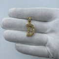 14K Gold Initial D Diamond Baguette Pendant in yellow gold, Small - close-up product photo