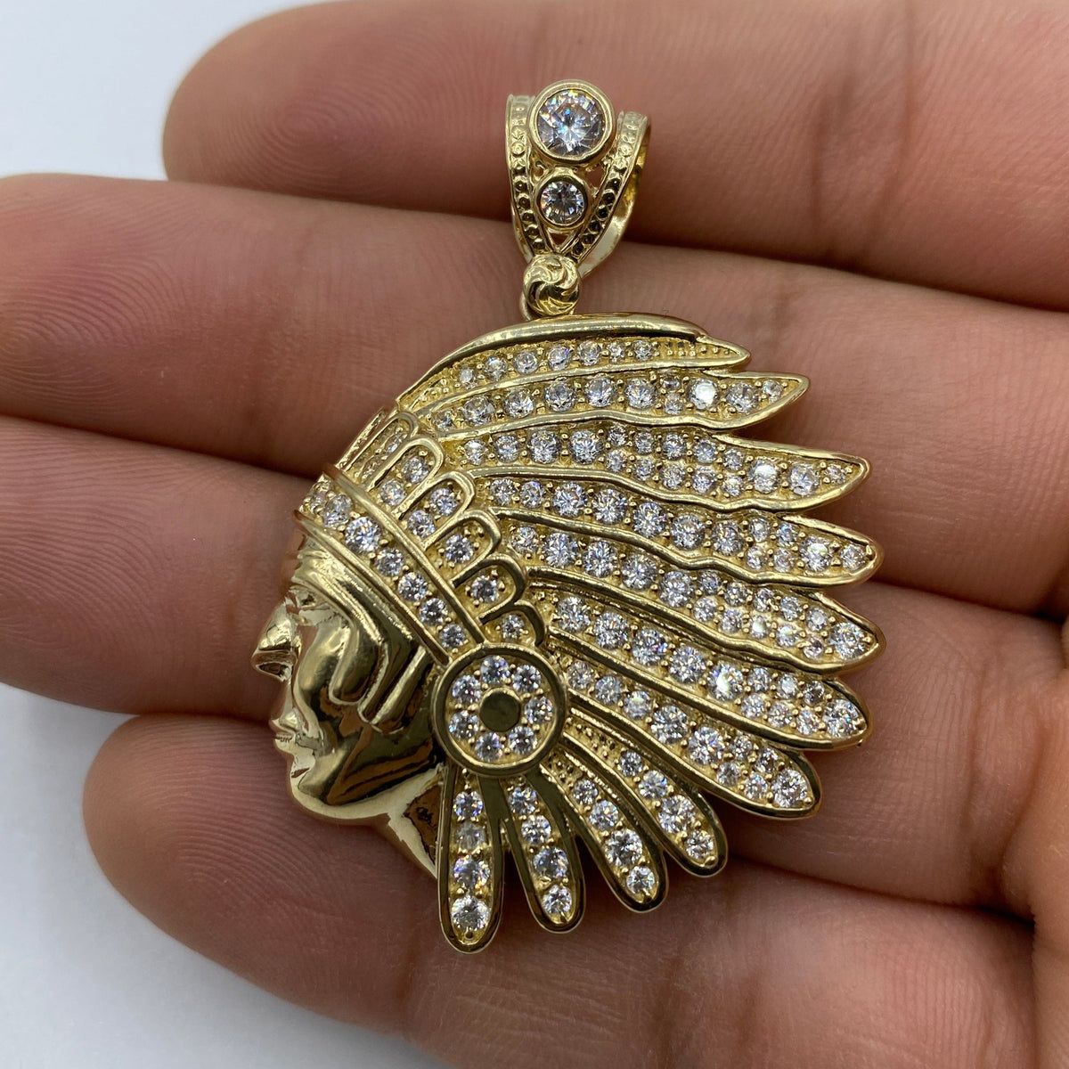 14K Gold Indian Chief Head Pendant - additional product view 2