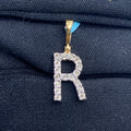 14K Gold Single Stone Initial R Diamond Pendant, Small - close-up product photo
