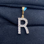 14K Gold Single Stone Initial R Diamond Pendant, Small - close-up product photo
