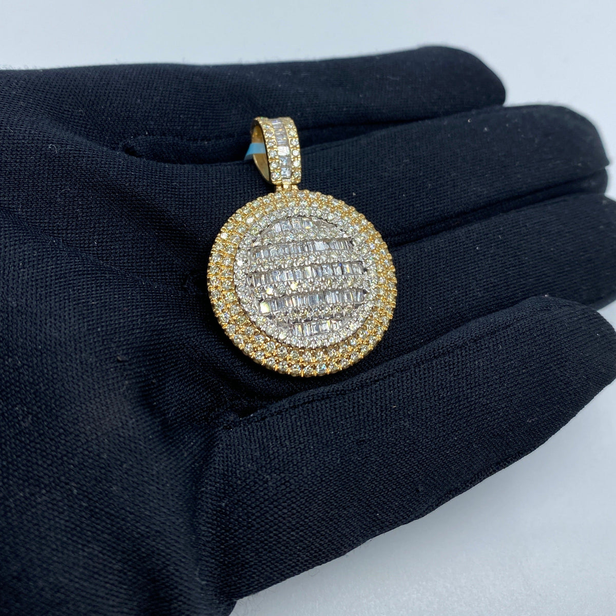 14K Gold Circle Diamond Baguette Pendant - additional product view 3