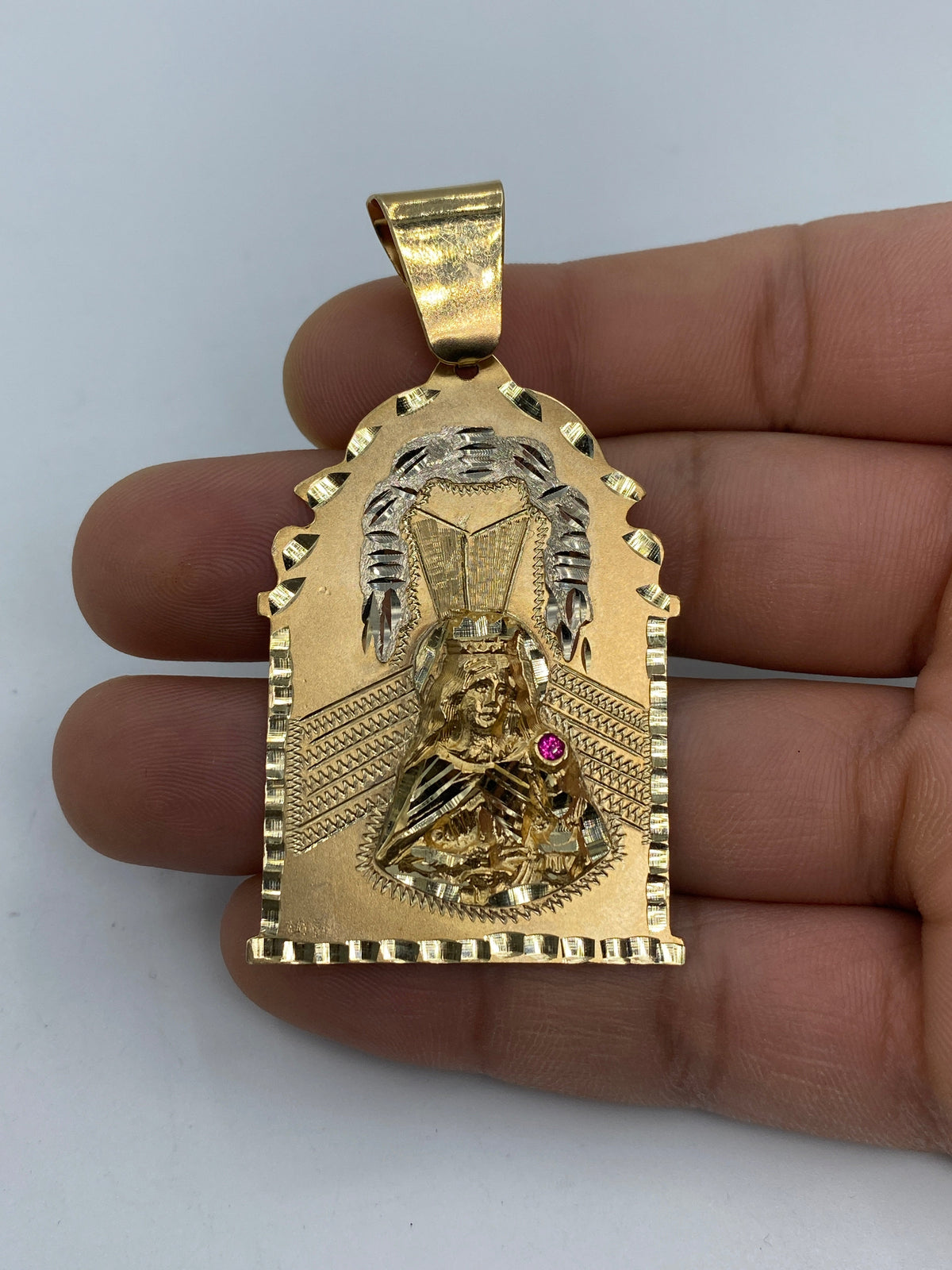 14K Gold Saint Barbara Medallion Pendant 2.5 in - additional product view 6