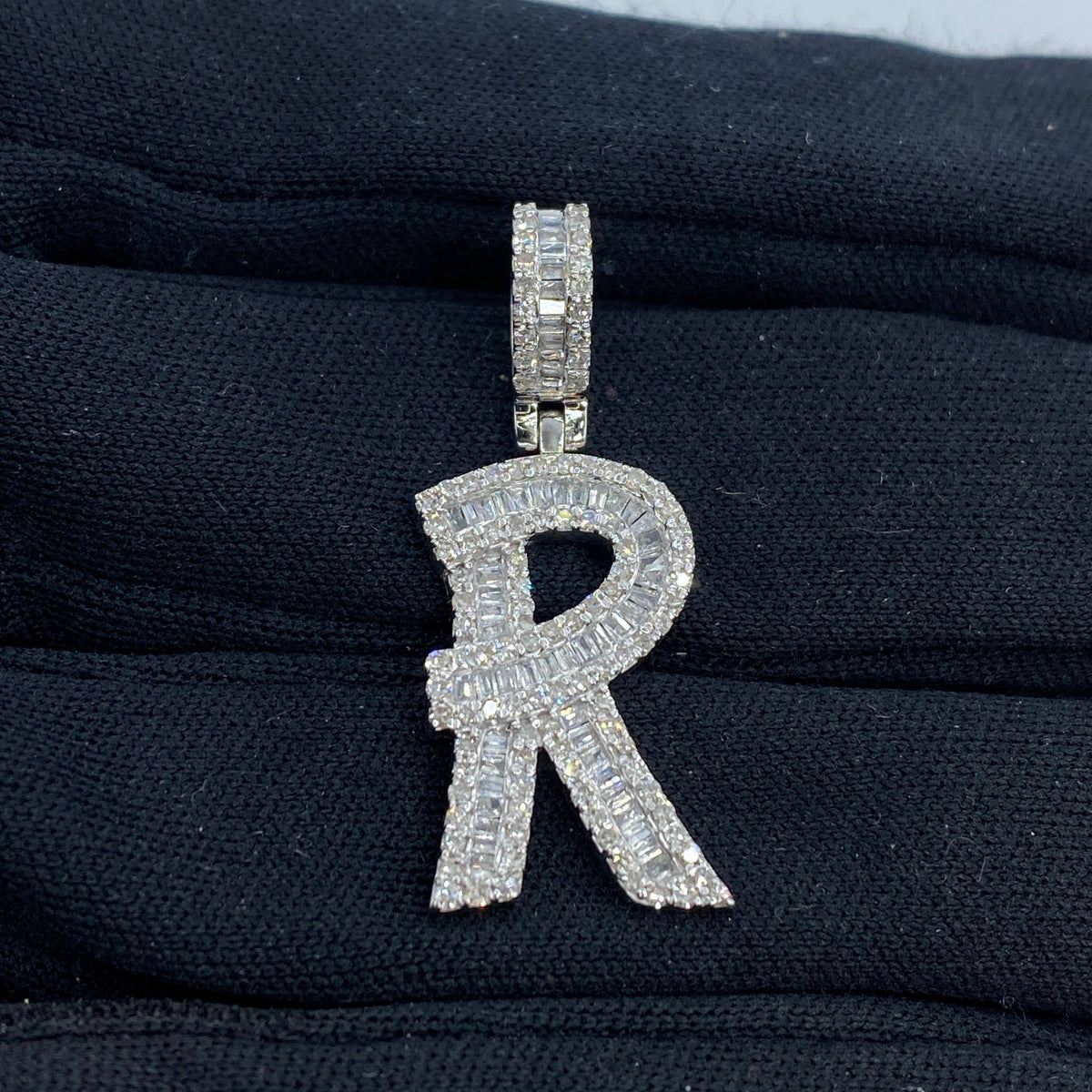 14K Gold Bamboo Initial Letter Diamond Baguette Pendants Full Collection - additional product view 46