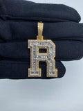Initial R Baguette Diamond Pendant in yellow - close-up product photo