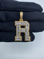 Initial R Baguette Diamond Pendant in yellow - close-up product photo