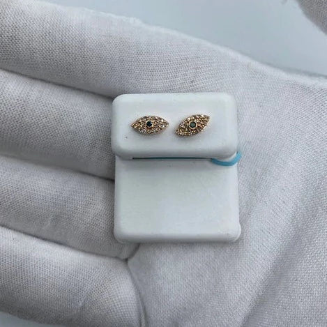 14K Gold Teal Center Stone Evil Eye Diamond Earrings - additional product view 5