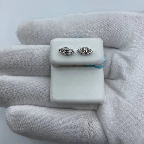 14K Gold Teal Center Stone Evil Eye Diamond Earrings - additional product view 4
