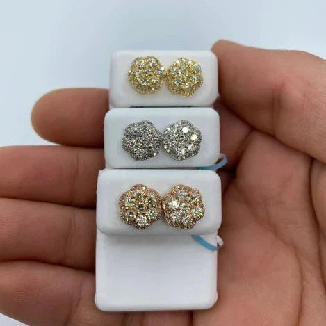 14K Gold Large 3D Flower Diamond Earrings - main product photo