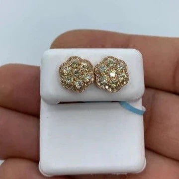 14K Gold Large 3D Flower Diamond Earrings in rose gold - close-up product photo