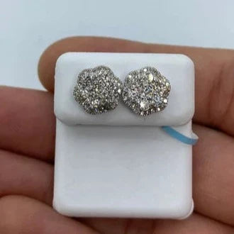 14K Gold Large 3D Flower Diamond Earrings in white gold - close-up product photo