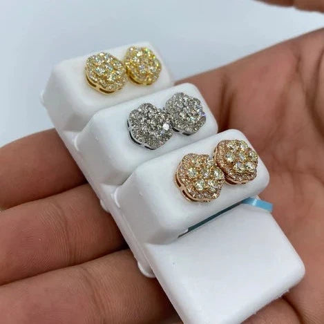 14K Gold Large 3D Flower Diamond Earrings - additional product view 5