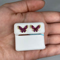 14K Gold Purple Butterfly Diamond Earrings in yellow gold - close-up product photo