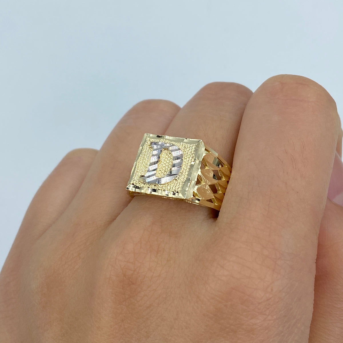 10K Gold Initial Letter Square Block Ring - additional product view 8