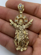 14K Gold Jesus with Halo Pendant 2.25 in - additional product view 3