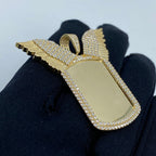14K Gold Rectangle Angel Wings Picture Photo CZ Pendant - additional product view 3