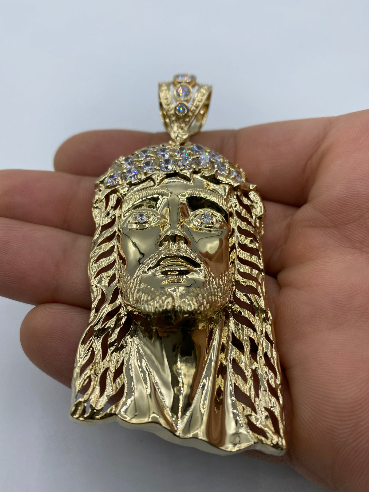 14K Gold Jesus Head Pendant 3.5 in - additional product view 4