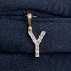 14K Gold Single Stone Initial Y Diamond Pendant, Small - close-up product photo