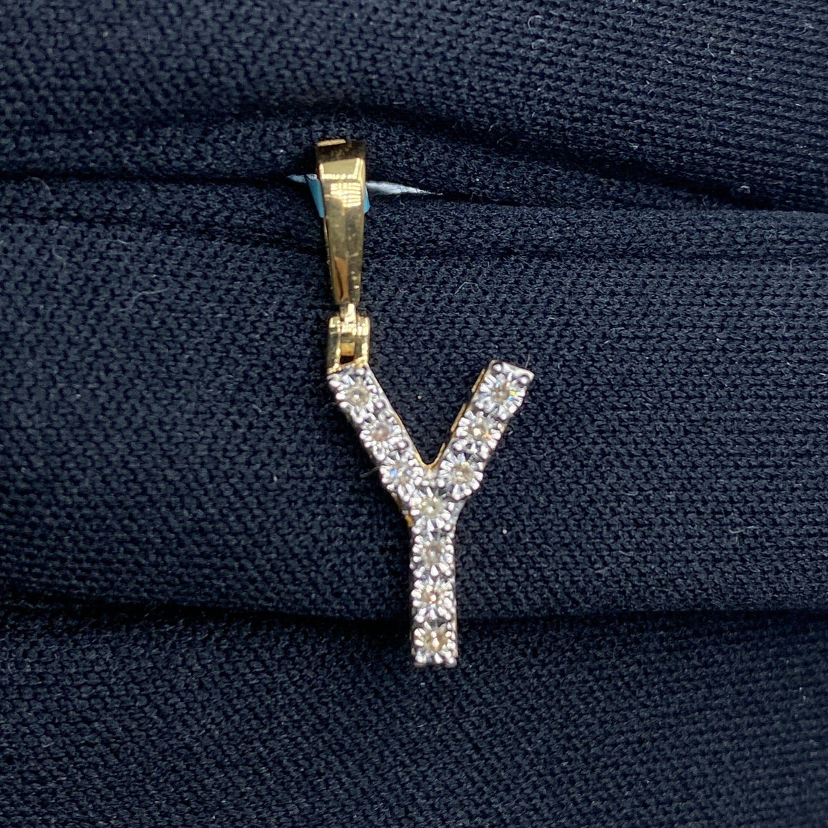 14K Gold Single Stone Initial Y Diamond Pendant, Small - close-up product photo