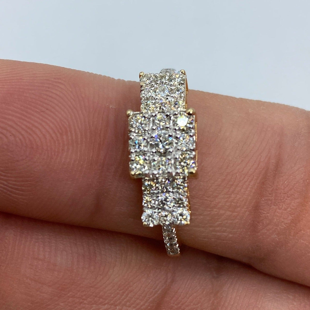 14K Gold Tri-Stone Square Cluster Diamond Engagement Ring - additional product view 4
