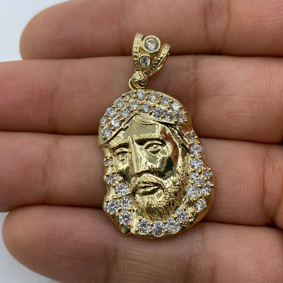 14K Gold Jesus Head Pendant 1.5 in - additional product view 7